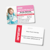 Badge Identification de la photo pour enfant Allergie d' (Front & Back)