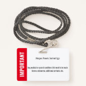 Badge Identification de la photo pour enfant Allergie d' (Derrière avec lanière)