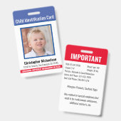 Badge Identification de l'enfant Allergie Médicale Urgen (Front & Back)