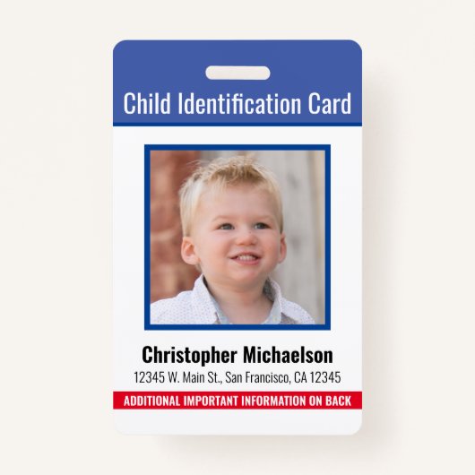 Badge Identification de l'enfant Allergie Médicale Urgen (Devant)