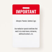 Badge Identification de l'enfant Identifiant d'urgence A (Dos)