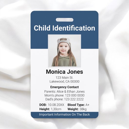 Badge Identification de l'enfant photo bleu marine
