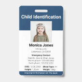 Badge Identification de l'enfant photo bleu marine (Avant)