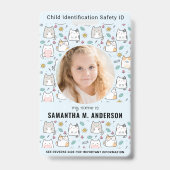 Badge Identification de l'enfant Photo d'urgence Chat mi (Avant)