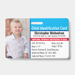 Badge Identification de l'enfant Photo d'urgence d'aller