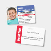 Badge Identification de l'identité de l'enfant Allergie  (Avant & arrière)