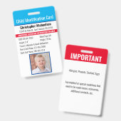 Badge Identification de l'identité de l'enfant Allergie (Avant & arrière)