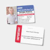 Badge Identification de l'identité de l'enfant Allergie (Avant & arrière)