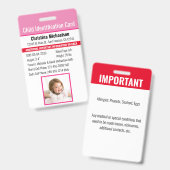Badge Identification de l'identité de l'enfant Allergie (Avant & arrière)