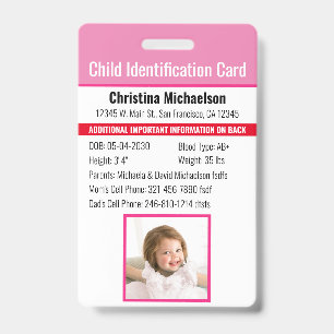 Badge Identification de l'identité de l'enfant Allergie