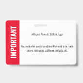 Badge Identification de l'identité de l'enfant Allergie  (Arrière)