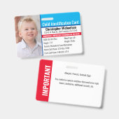 Badge Identification de l'identité de l'enfant Allergie  (Avant & arrière)