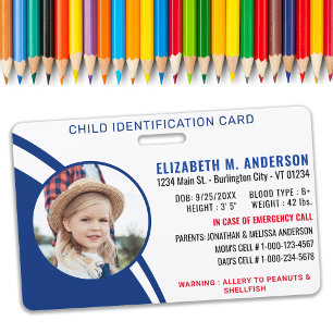 Badge Identification de sécurité pour enfants personnali