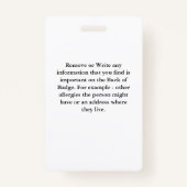 Badge Identification d'ID personnalisée Nom de l'enfant (Dos)