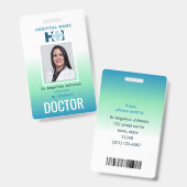 Badge Identification du médecin Bleu Vert Nom et Photo I (Avant & arrière)