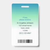 Badge Identification du médecin Blue Green Nom et ID pho (Arrière)