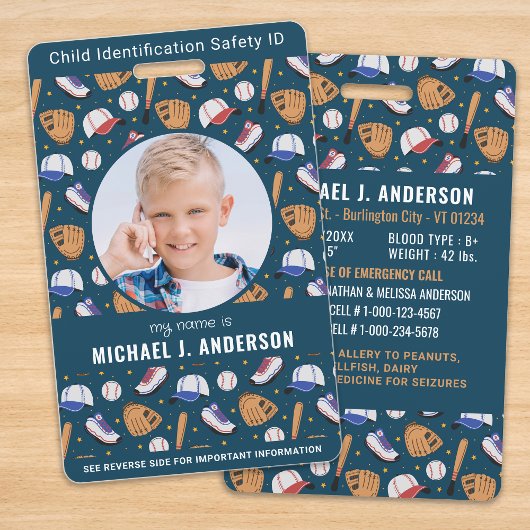Badge Identification d'urgence pour enfants avec photo p