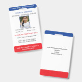 Badge Identification Photo Simple d'Urgence pour Enfant (Avant & arrière)