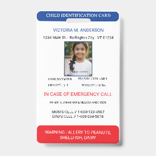 Badge Identification Photo Simple d'Urgence pour Enfant