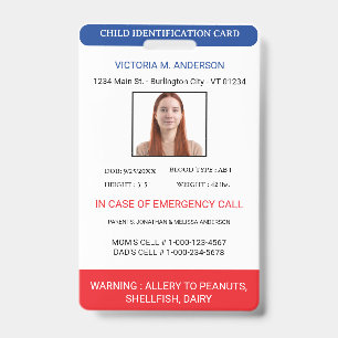 Badge Identification Photo Simple d'Urgence pour Enfant