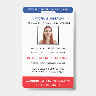 Badge Identification Photo Simple d'Urgence pour Enfant