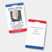 Badge Identification Simple par Photo d'Urgence pour Enf (Avant & arrière)