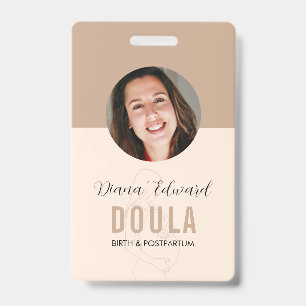 Badge Identité de Doula Minimaliste Photo en Beige Doux 