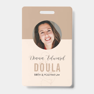 Badge Identité de Doula Minimaliste Photo en Beige Doux