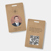 Badge Identité d'employé QR minimal Kraft rustique (Avant & arrière)