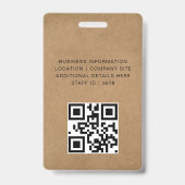 Badge Identité d'employé QR minimal Kraft rustique (Arrière)