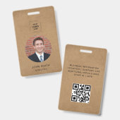 Badge Identité d'employé QR minimal Kraft rustique (Avant & arrière)