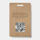 Badge Identité d'employé QR minimal Kraft rustique (Arrière)