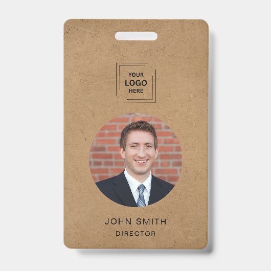Badge Identité d'employé QR minimal Kraft rustique (Avant)