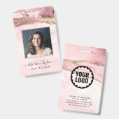 Badge Identité d'entreprise en marbre agate pailleté or  (Avant & arrière)