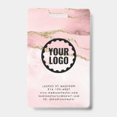 Badge Identité d'entreprise en marbre agate pailleté or  (Arrière)