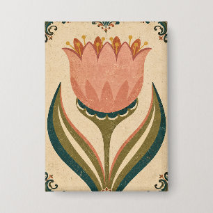 Badge Illustration d'art populaire de tulipe antique de