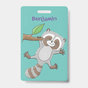 Badge Illustration de bébé raton laveur mignon et heureu