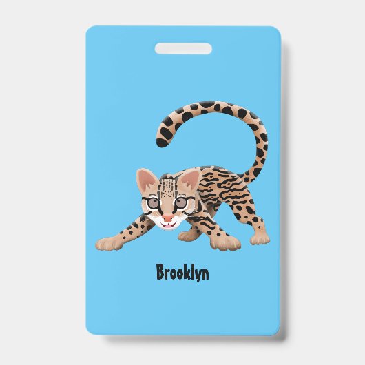 Badge Illustration de cartoon d'ocelot mignon (Avant)