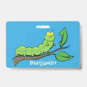 Badge Illustration de chenille verte mignonne et joyeuse (Arrière)