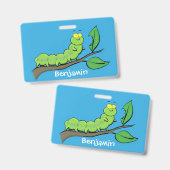 Badge Illustration de chenille verte mignonne et joyeuse (Avant & arrière)