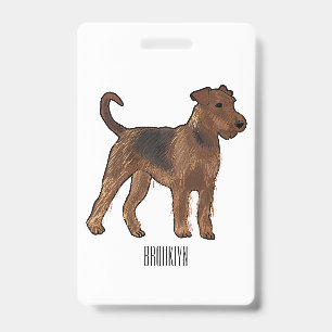Badge illustration de chien airedale terrier de dessin a