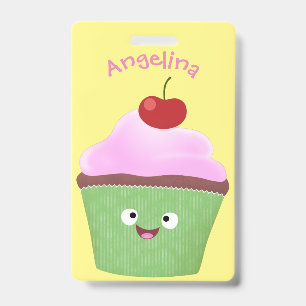 Badge Illustration de cupcake mignon et heureux en style