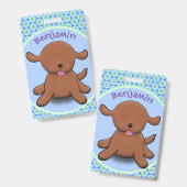 Badge Illustration de dessin animé bleu de chien chiot m (Avant & arrière)