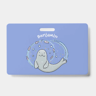 Badge Illustration de dessin animé bleu de poisson et de