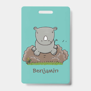 Badge Illustration de dessin animé de bébé rhinocéros mi