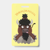 Badge Illustration de dessin animé de bison de buffle dr (Arrière)