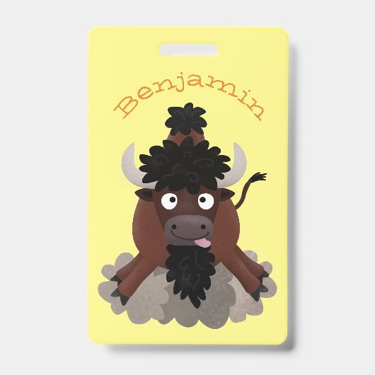 Badge Illustration de dessin animé de bison de buffle dr (Avant)
