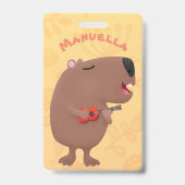Badge Illustration de dessin animé de capybara ukulele (Arrière)