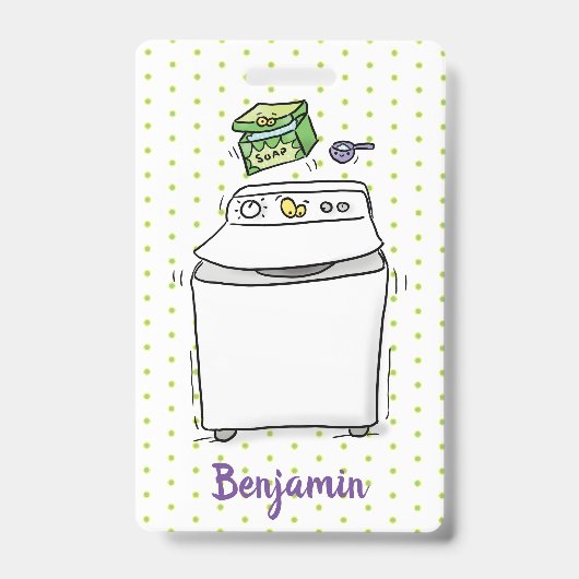 Badge Illustration de dessin animé de lessive de machine (Avant)