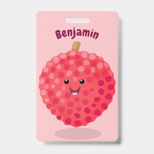 Badge Illustration de dessin animé de litchi rose mignon